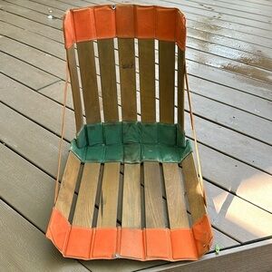 Antique Stadium Beach Boat Camping Chair Canvas & Wood, Green & Orange by RE-LAX